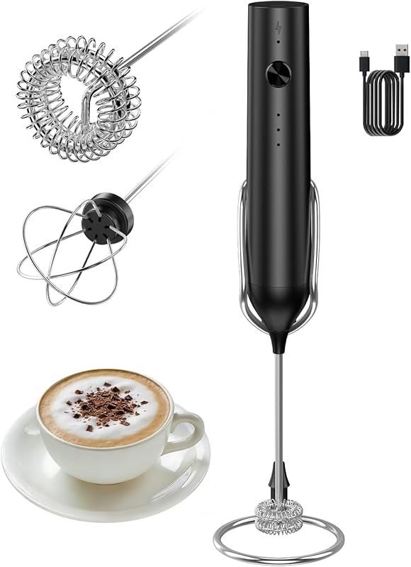 Rechargeable Handheld Milk Frother Wand: Portable Electric Whisk with