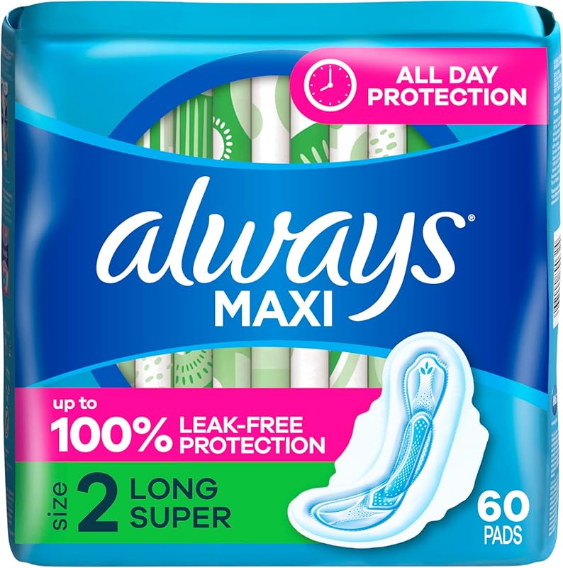 Always Maxi Feminine Pads with Wings, Size 2 Long Super Absorbency, Un