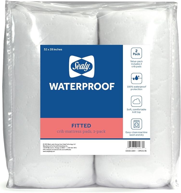 Sealy Baby 2-Pack Fitted Waterproof Crib Mattress Protector Pad – Dura