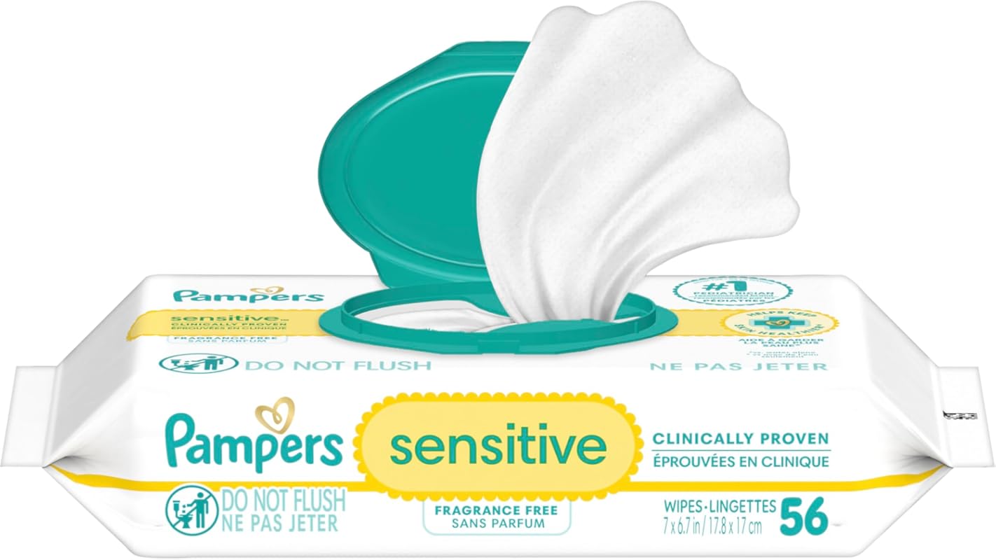 Pampers Sensitive Water-Based Baby Wipes, Hypoallergenic, Unscented, 1
