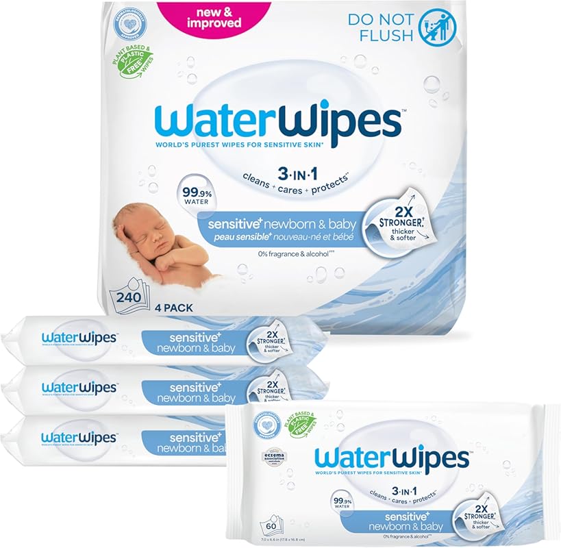 WaterWipes Sensitive+ Newborn & Baby Wipes, 99.9% Water, Unscented, Hy