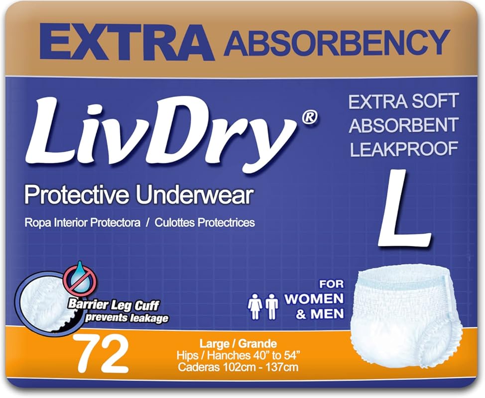 LivDry Adult Incontinence Underwear, Extra Absorbency Adult Diapers wi