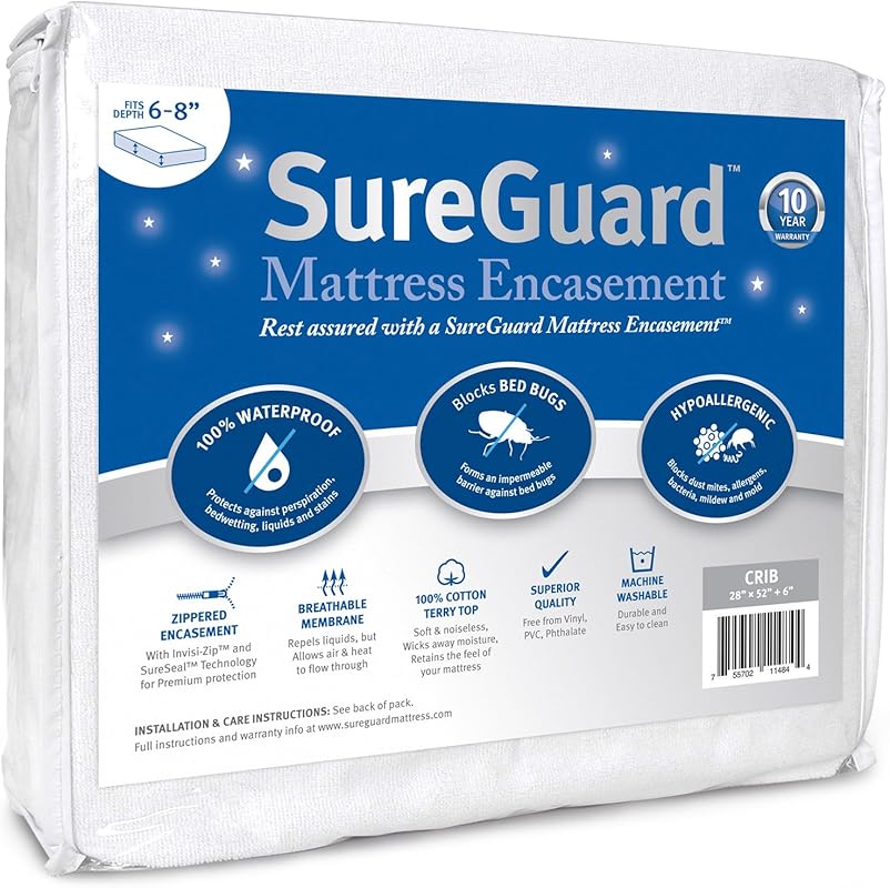 SureGuard Crib Size Mattress Encasement – 100% Waterproof, Bed Bug Pro