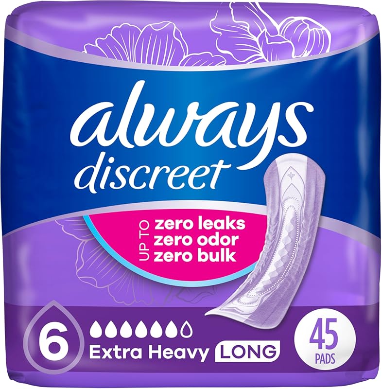Always Discreet Incontinence Pads for Women, Extra Heavy Absorbency, L