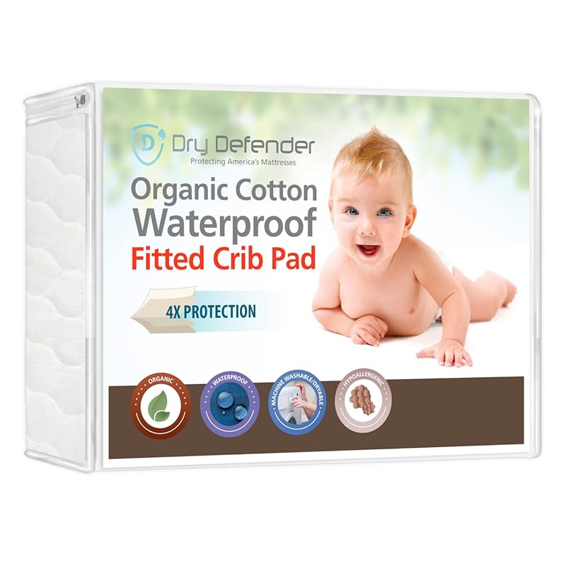 Organic Cotton Waterproof Fitted Crib Pad, Natural, Unbleached, Non-To