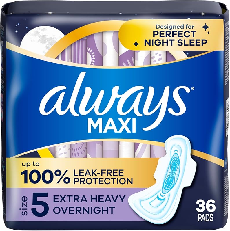 Always Maxi Overnight Pads with Wings for Women, Size 5, Extra Heavy A
