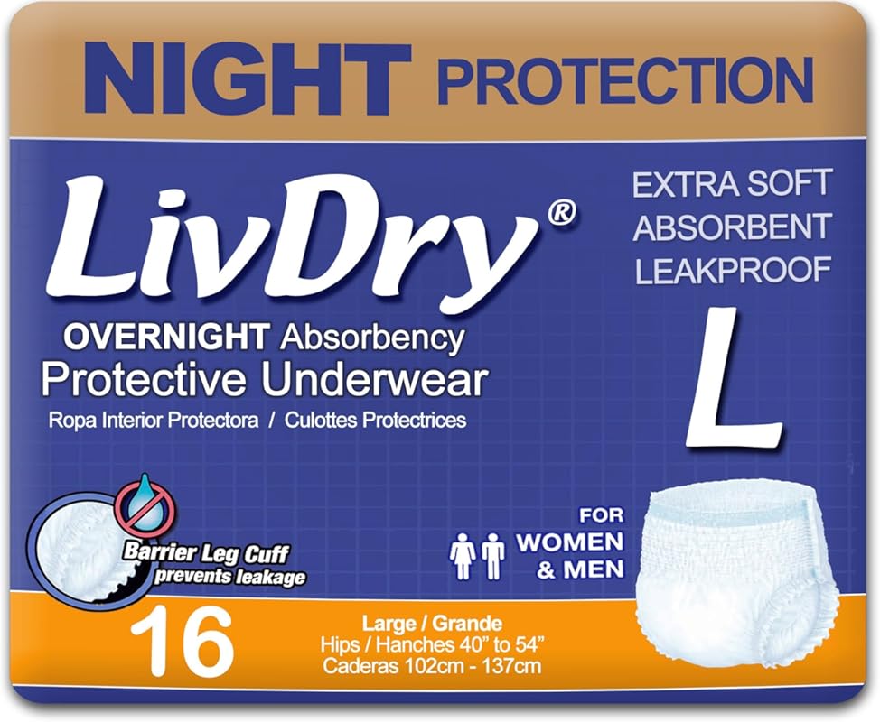 LivDry Overnight Adult Diapers: Large Incontinence Underwear with Leak