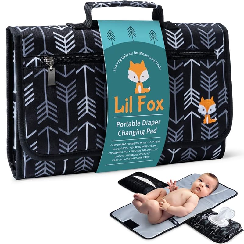 Lil Fox Portable Baby Changing Pad for Diaper Bag, One-Hand Change Tra