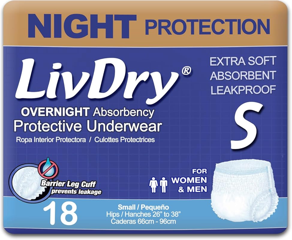 LivDry Adult S Incontinence Underwear, Overnight Comfort Absorbency wi