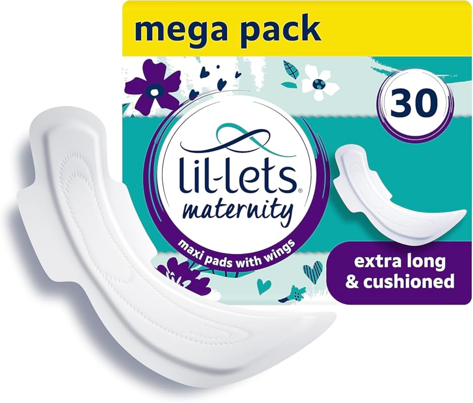 Lil-Lets Extra Long Postpartum Maxi Pads with Wings, 30 Pack, Extra Ab