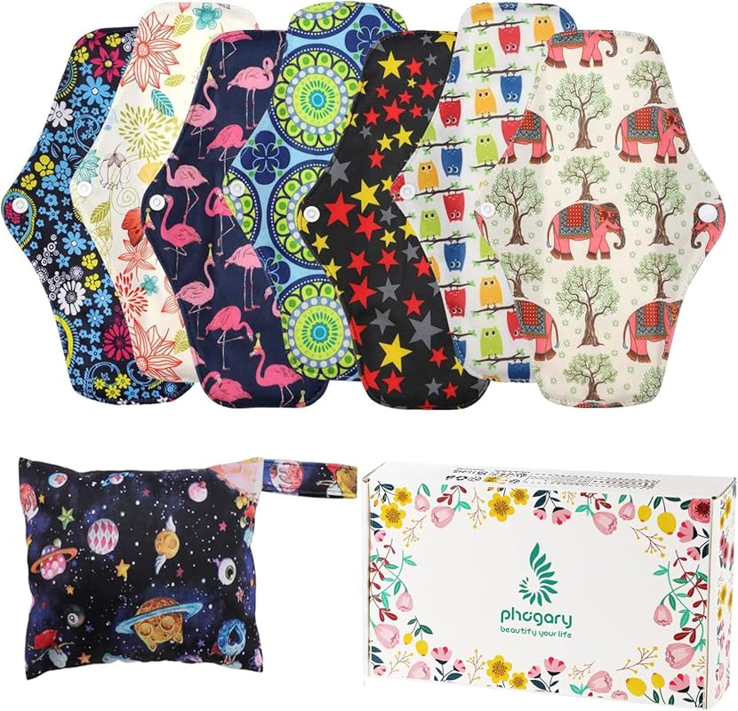 PHOGARY Reusable Bamboo Cloth Menstrual Pads for Heavy Flow, Overnight