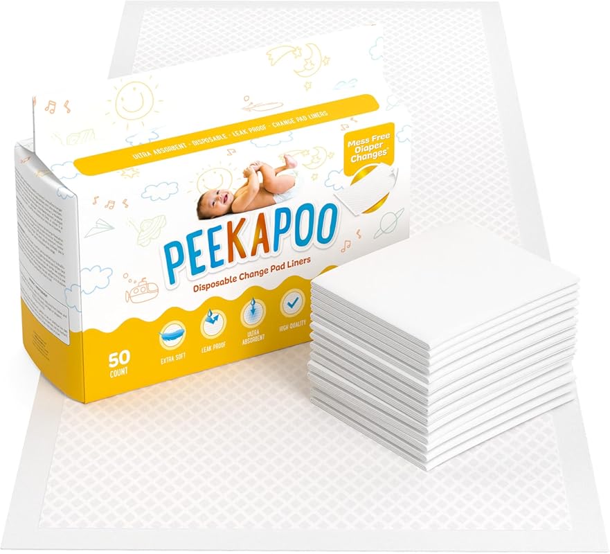 Peekapoo Original Disposable Baby Changing Pad Liners (50 Pack) - Supe