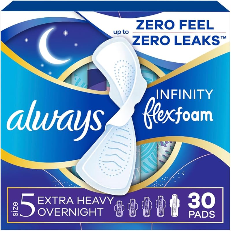 Always Infinity Flexfoam Pads for Women – Size 5, Extra Heavy Overnigh