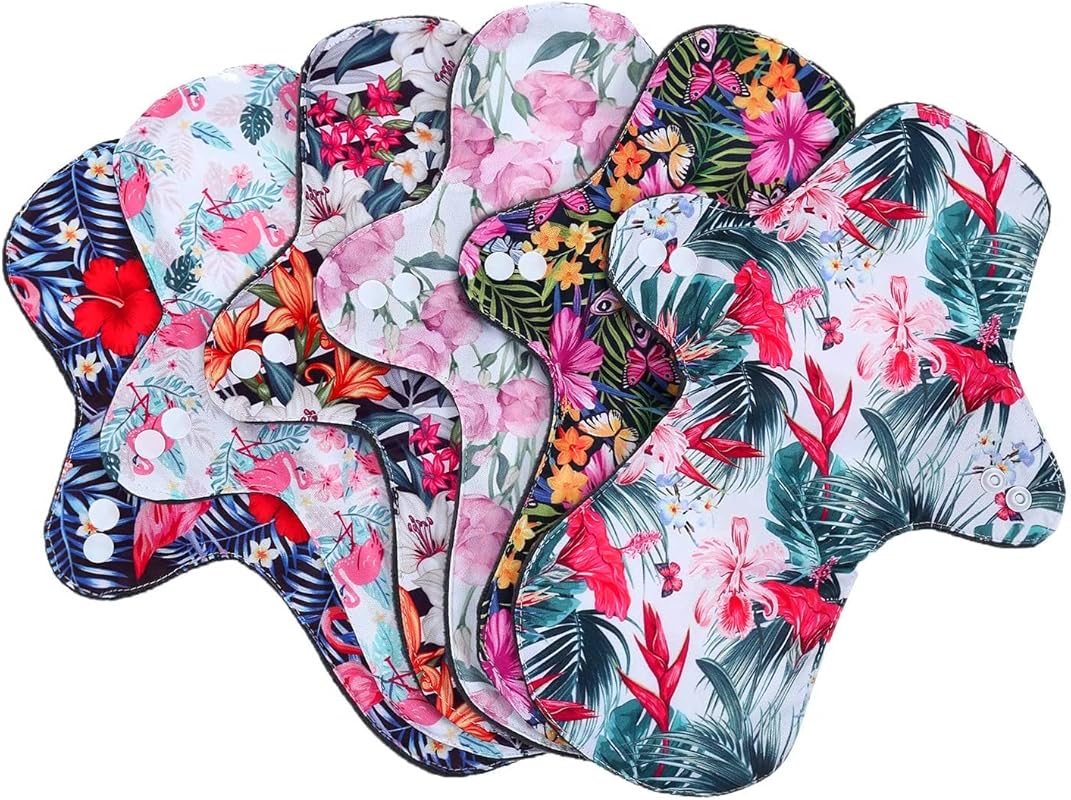 Reusable Bamboo Charcoal Cloth Pads for Heavy Flow & Incontinence, 6-P