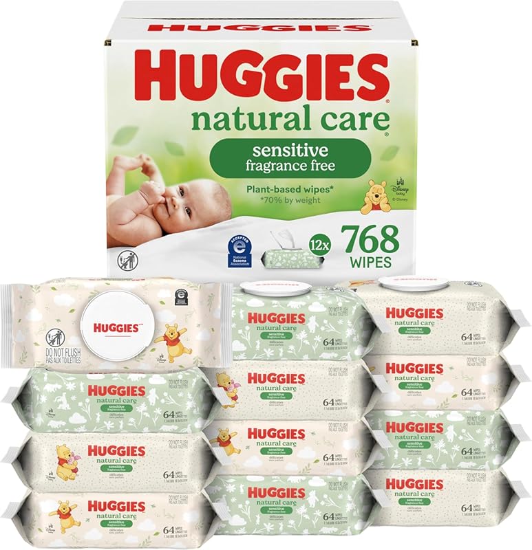 Huggies Natural Care Sensitive Baby Wipes, Unscented, Hypoallergenic, 