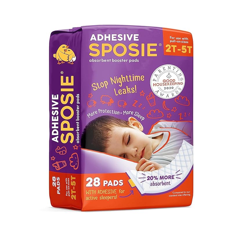 Sposie Overnight Diaper Booster Pads with Adhesive, Fits Sizes 2T-5T, 