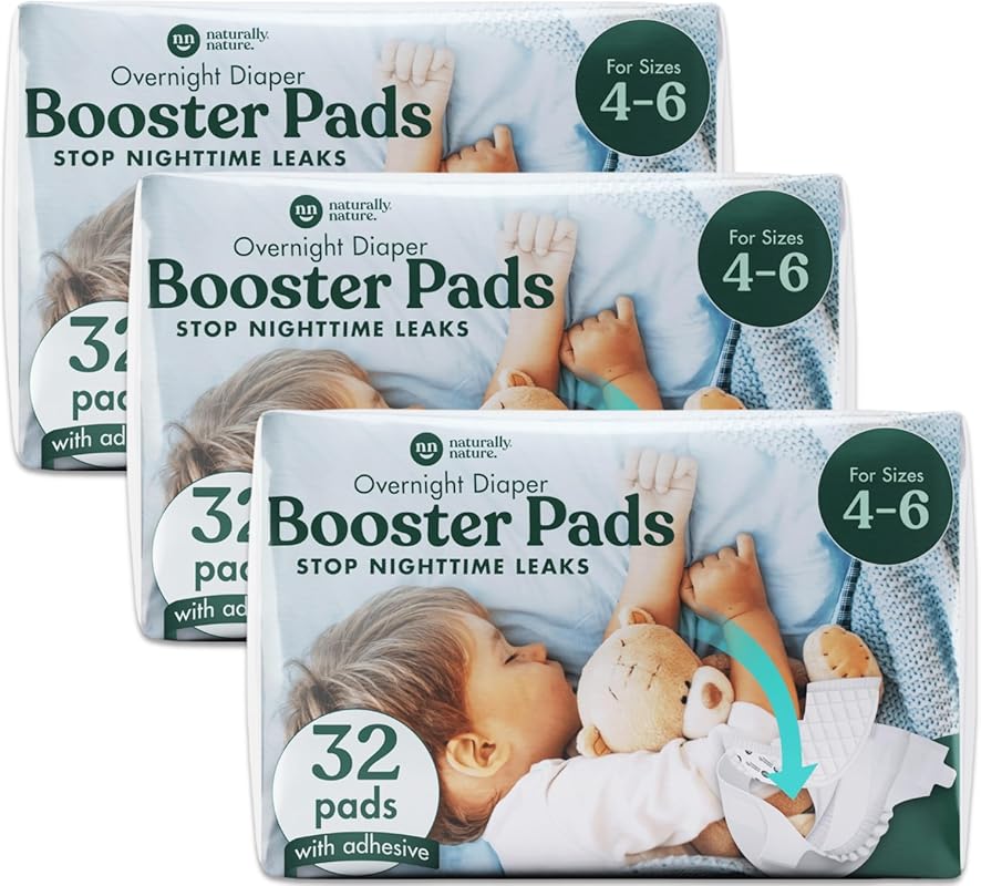 Naturally Nature Overnight Diaper Booster Pads for Toddlers (Size 5), 