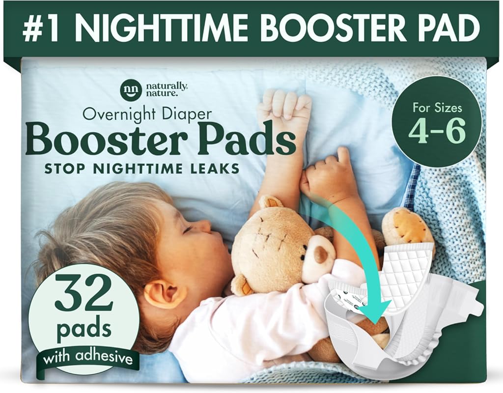 Naturally Nature Overnight Diaper Booster Pads for Toddlers (Size 5), 