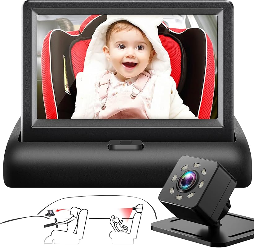 Baby Car Mirror with 4.3'' HD Night Vision Display, Safety Car Seat Ca