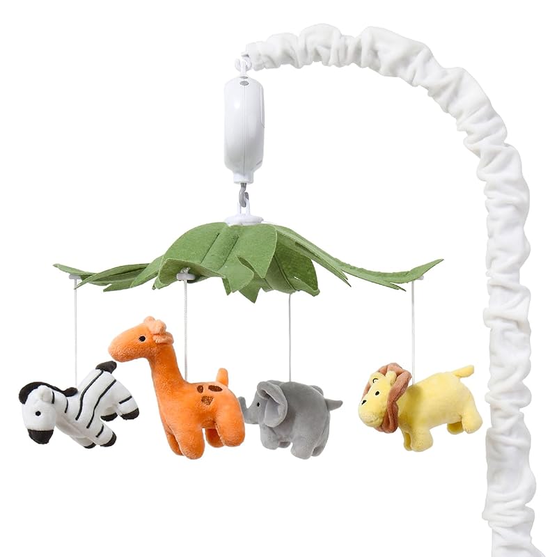 The Peanutshell White Musical Crib Mobile with 12 Lullabies, Jungle Sa