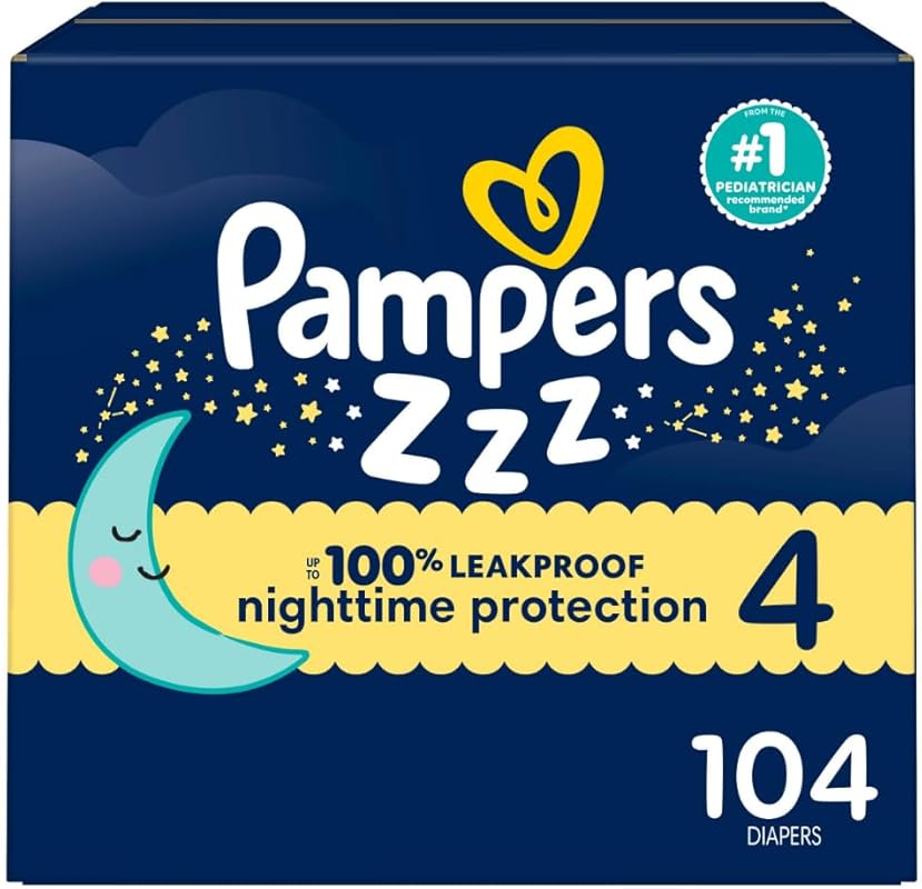 Pampers ZZZ Overnight Diapers, Size 4 (22-37 lbs), 104 Count, Nighttim