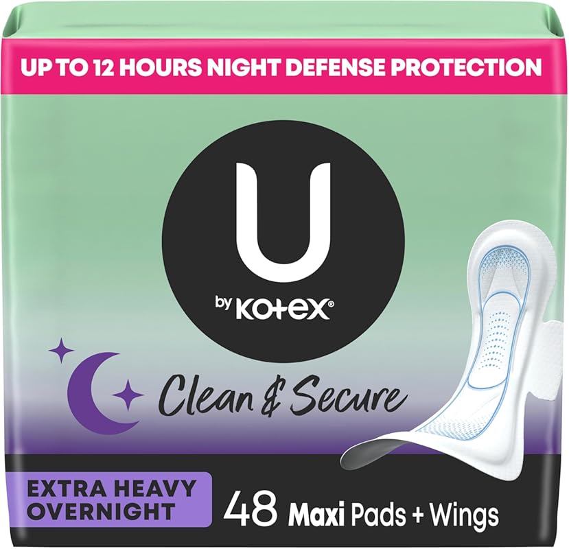 U by Kotex Clean & Secure Overnight Maxi Pads with Wings, Extra Heavy 