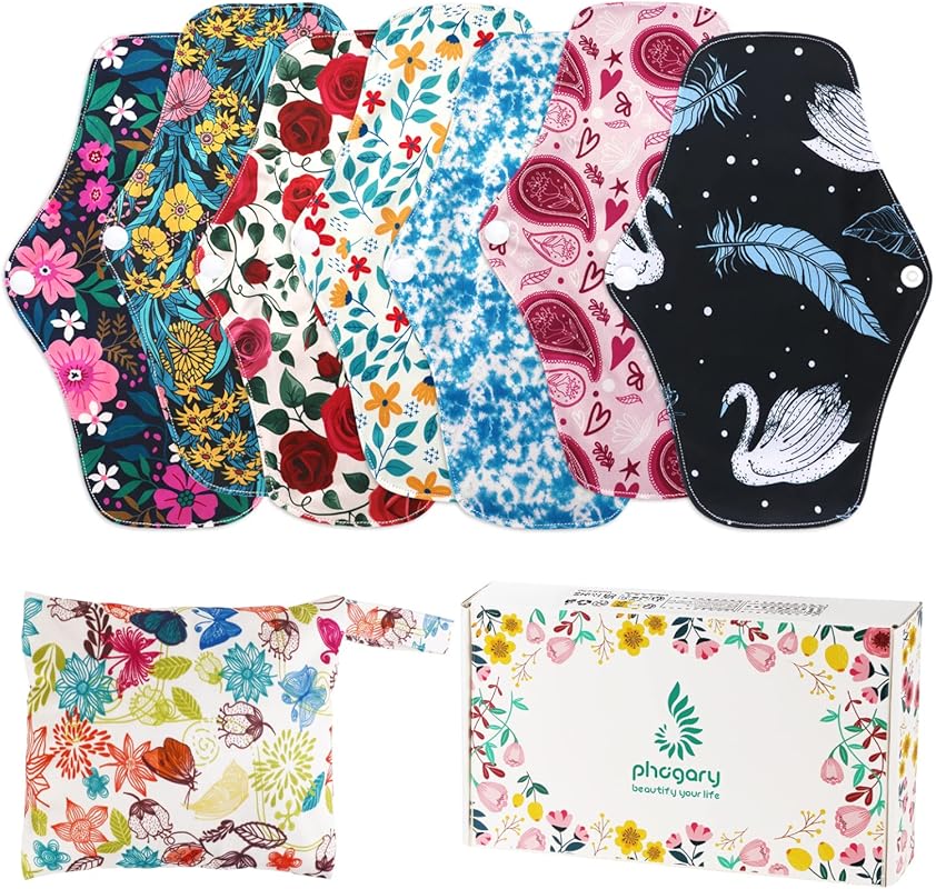 PHOGARY Reusable Bamboo Cloth Pads, Heavy Flow Overnight Washable 7-Pa