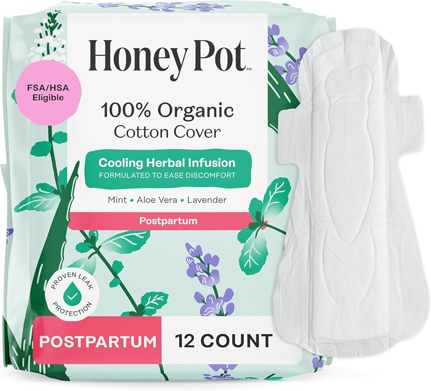 The Honey Pot Company Herbal Postpartum Pads: Organic Cotton, Ultra-Ab