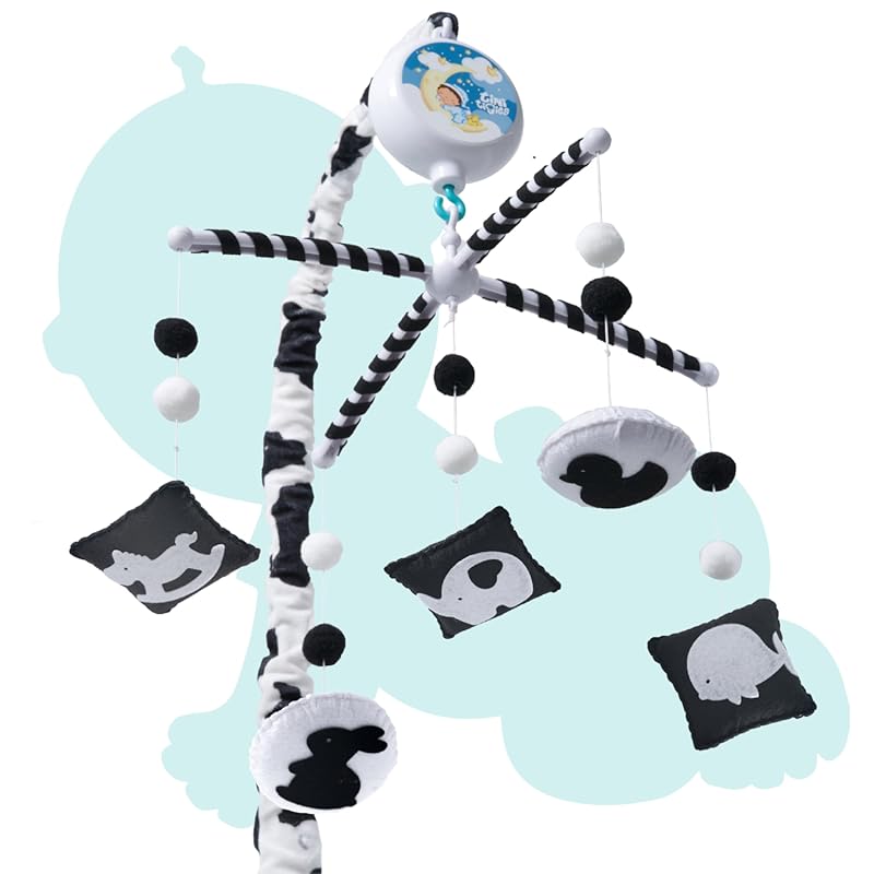 TINITIGIES Montessori Black and White Crib Mobile (Animal) for Newborn