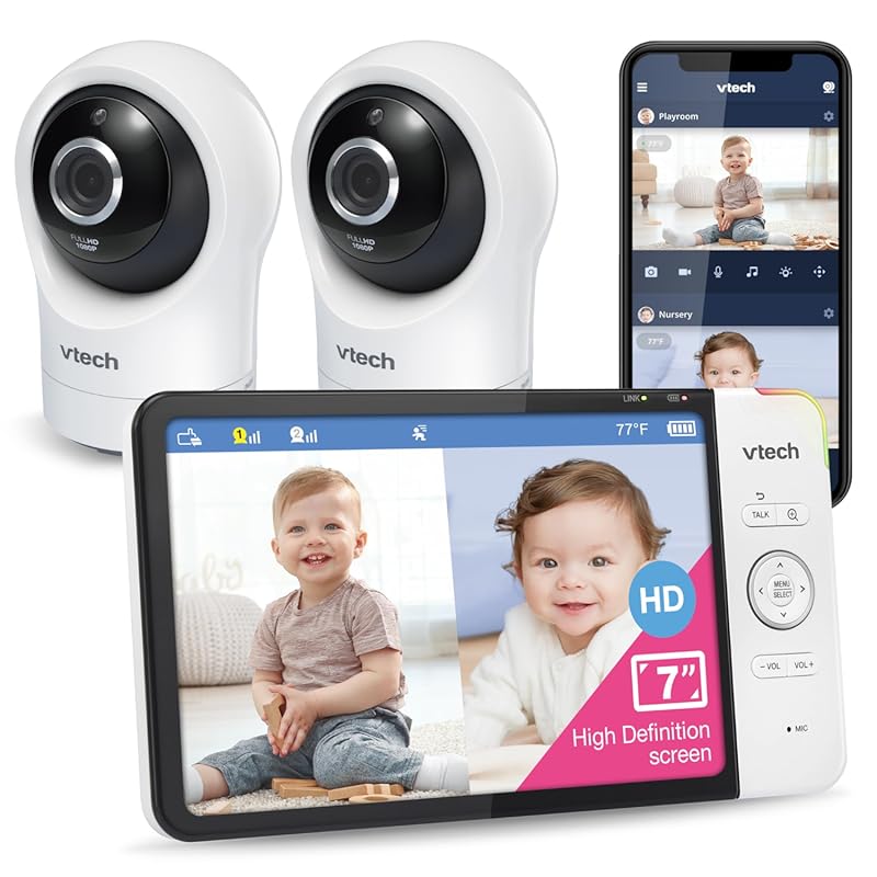 VTech RM7764-2HD WiFi Baby Monitor: 2 1080p Cameras, 7" Display, 360° 