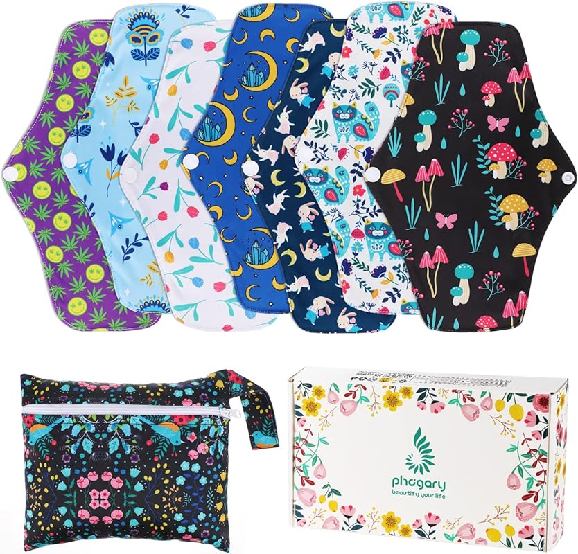 PHOGARY Reusable Bamboo Cloth Menstrual Pads for Heavy Flow, Overnight