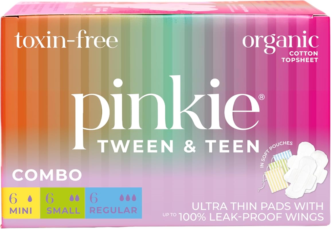 Pinkie Period Starter Pads for Tween & Teen Girls: Organic Cotton, Sma