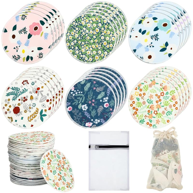 Sosation Reusable Nursing Pads 30 Pcs, Washable Bamboo Breast Pads wit