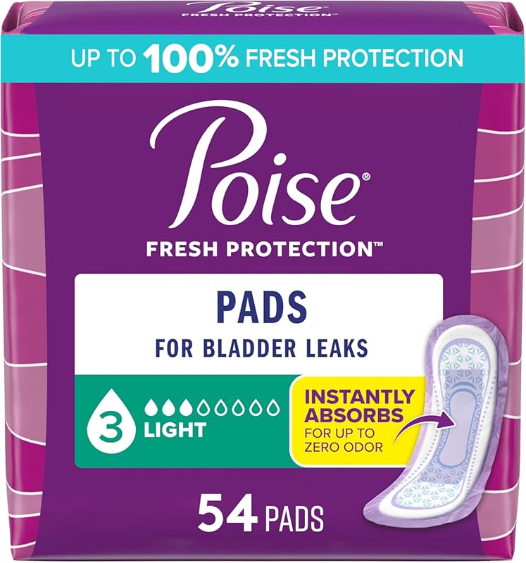 Poise Incontinence & Postpartum Pads for Bladder Leaks, 3 Drop Light A