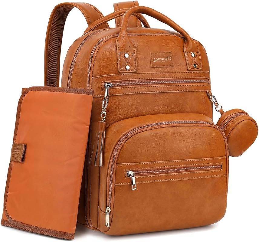 ROSEGIN Premium Vegan Leather Diaper Bag Backpack, 20 Pockets, Waterpr