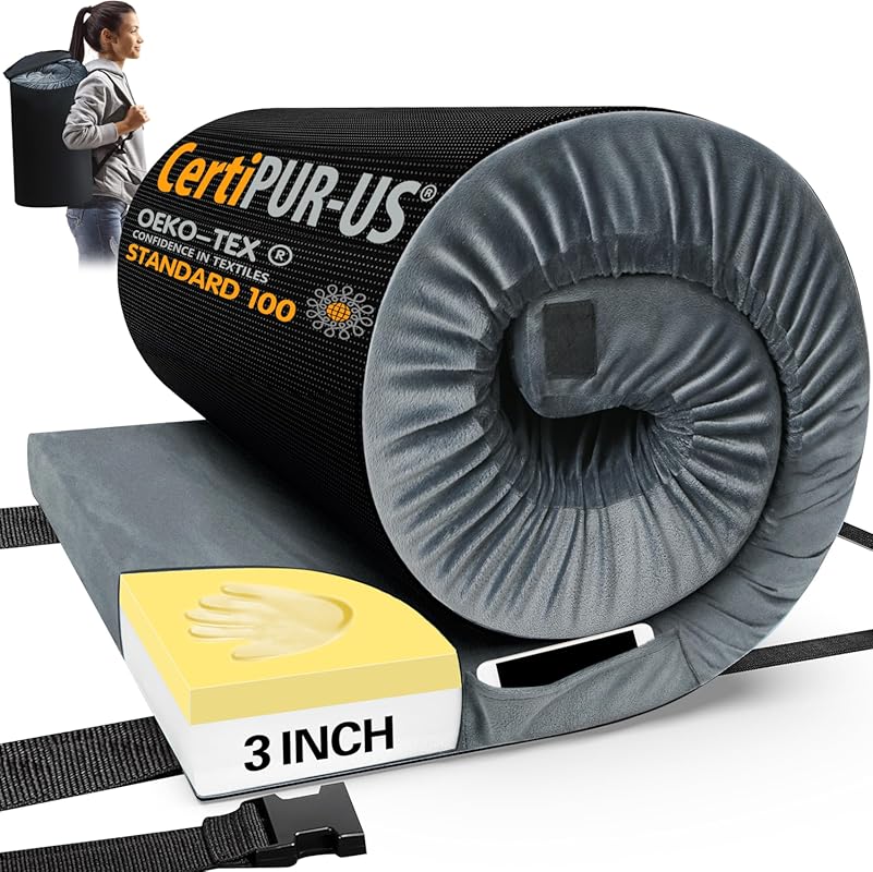 CYMULA CertiPUR-US Memory Foam Camping Mattress Pad, Portable Roll-Up 