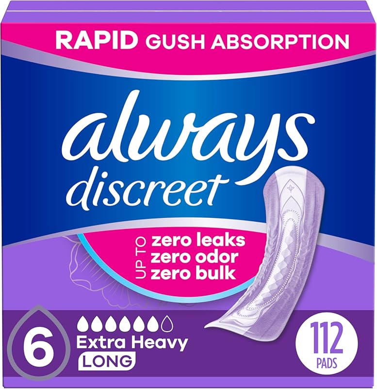Always Discreet Incontinence Pads for Women, Extra Heavy Absorbency, L