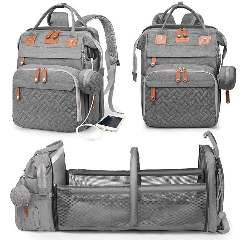 Astro alan Grey Waterproof Diaper Bag Backpack with Changing Station, 