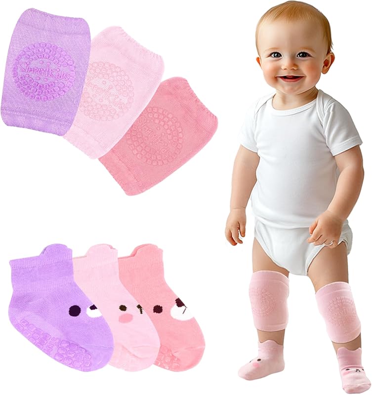Simply Kids Anti-Slip Baby Knee Pads & Socks Set (6 Pairs, 6-18 Months