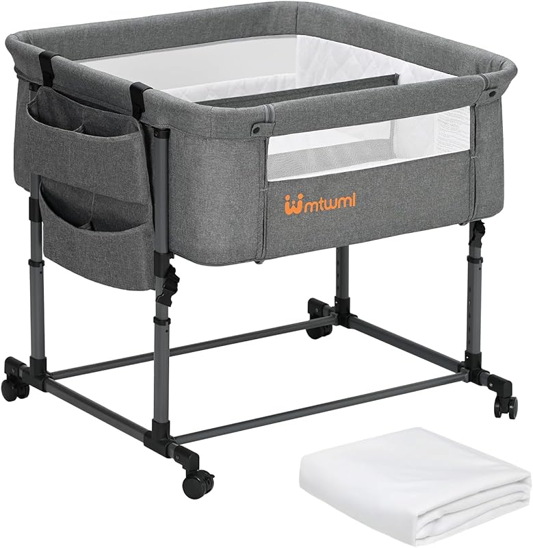 MTWML Twin Bassinet for 2 Babies, Portable Bedside Crib with Storage B