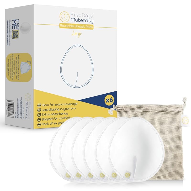 First Days Maternity Reusable Breast Pads, Washable Organic Cotton, Ex
