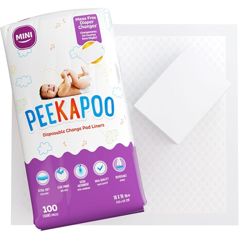 Peekapoo Mini Disposable Baby Changing Pads, 100-Pack 18x16