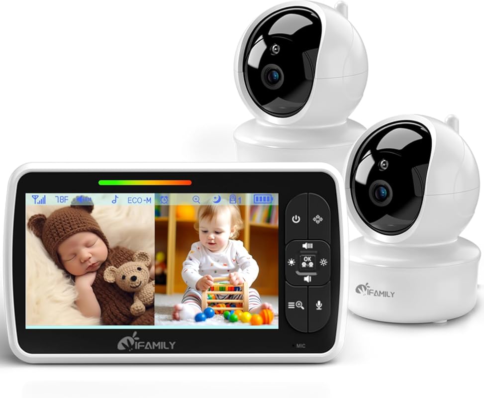 iFamily Split Screen Baby Monitor, Dual Cameras, Remote Pan-Tilt, Nigh