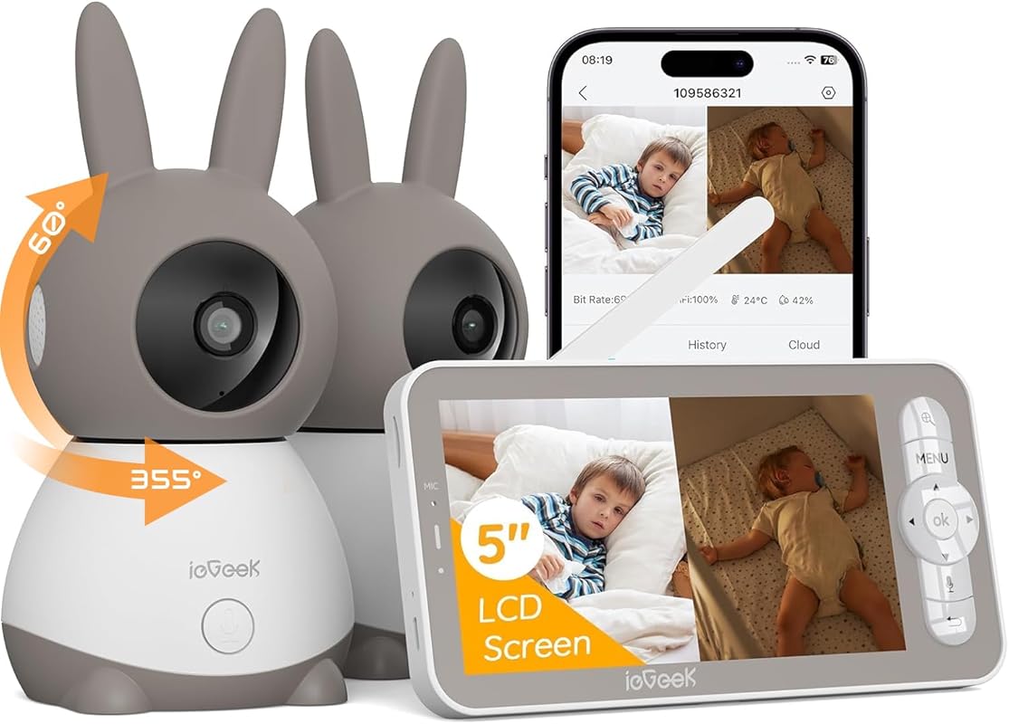 ieGeek 2K Split-Screen Baby Monitor with 2 Cameras, 5