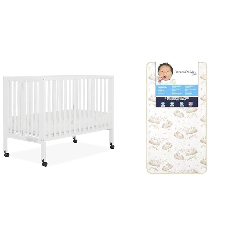 Dream On Me Quinn Full-Size Folding Crib, White, with Removable Wheels