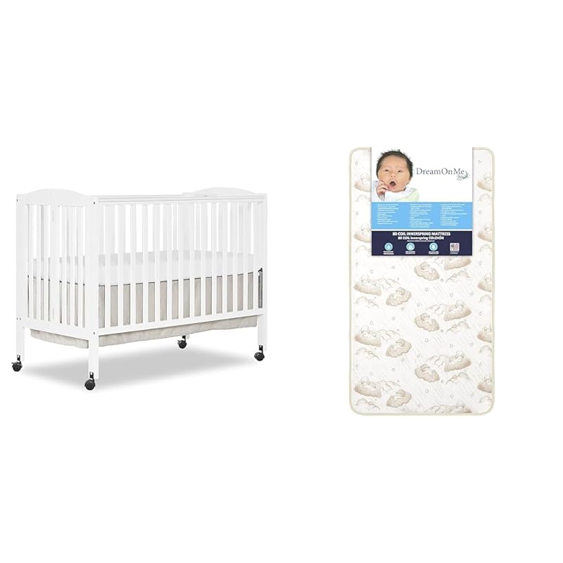 Dream On Me Full Size 2-in-1 Folding Crib, White, with Firm Breathable