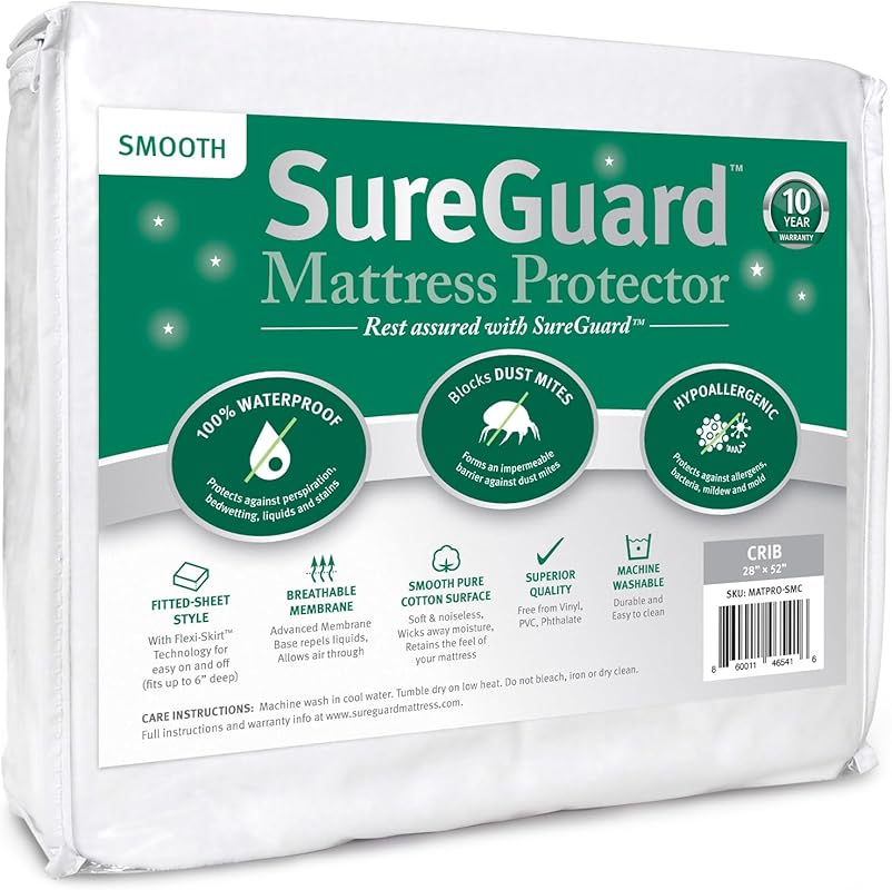 SureGuard Crib Size Mattress Protector – 100% Waterproof, Hypoallergen