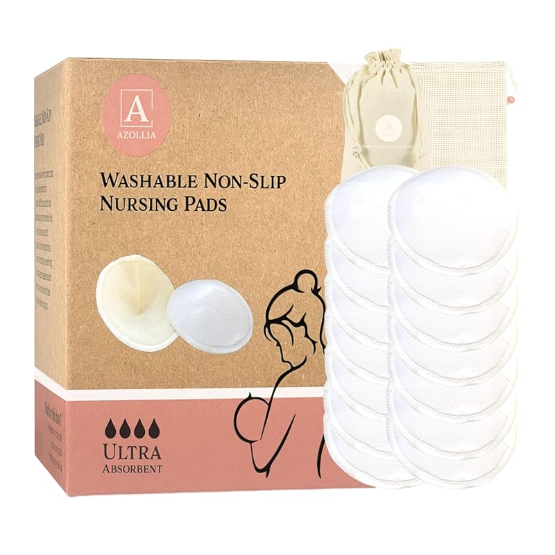 Reusable Non-Slip Organic Cotton Nursing Pads, 14 Washable Ultra Absor