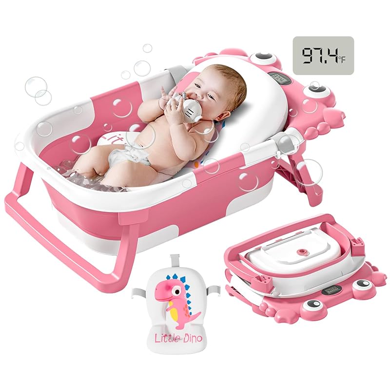 Collapsible Portable Baby Bathtub for Newborns to Toddlers with Real-T