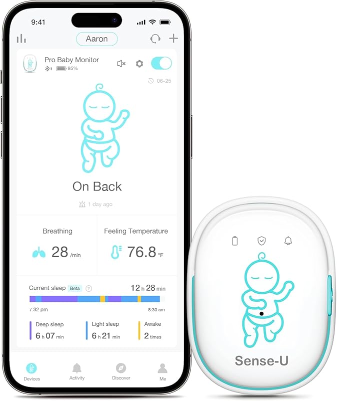 Sense-U Pro Baby Monitor: Breathing Movement, Sleep Position, Temp Tra